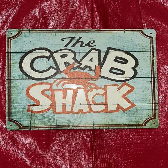 “The CRAB SHACK” Tin Metal Sea Green White Orange Restaurant Rustic Decor Sign - Picture 2 of 4